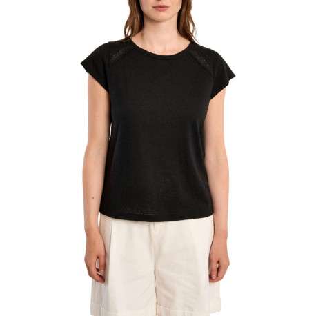 T-shirt noir uni pourvu d'une coupe droite et d'un col rond