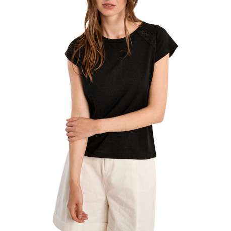 T-shirt noir uni pourvu d'une coupe droite et d'un col rond - Image 4