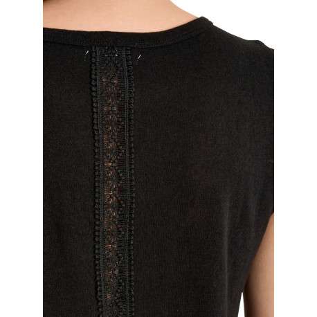 T-shirt noir uni pourvu d'une coupe droite et d'un col rond - Image 5