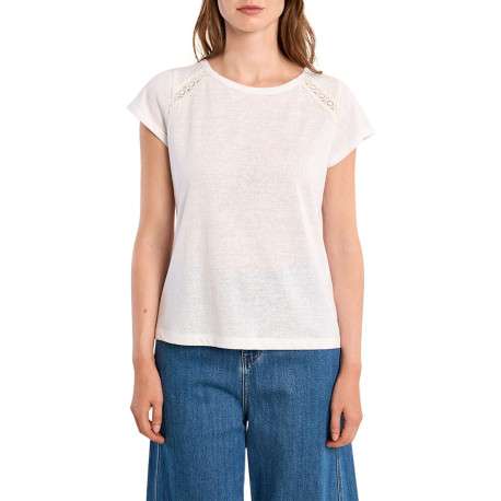 T-shirt blanc uni pourvu d'une coupe droite et d'un col rond