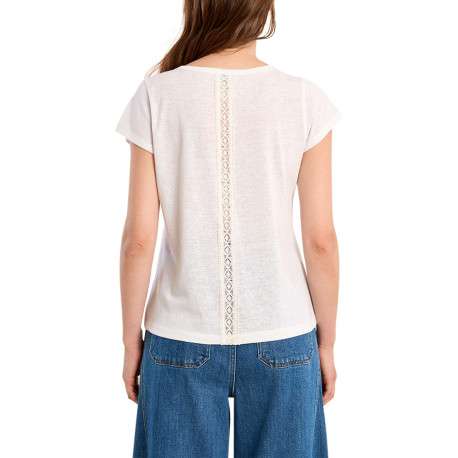T-shirt blanc uni pourvu d'une coupe droite et d'un col rond - Image 2
