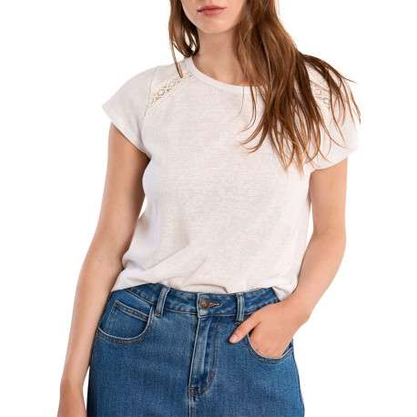 T-shirt blanc uni pourvu d'une coupe droite et d'un col rond - Image 4