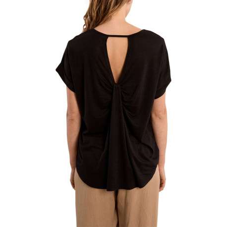 Top noir uni pourvu d'une coupe droite et d'une large ouverture dans le dos - Image 2