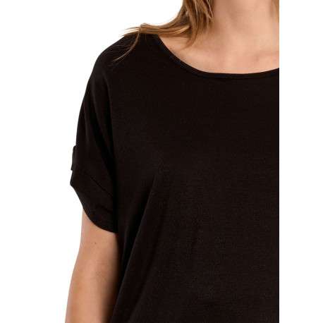 Top noir uni pourvu d'une coupe droite et d'une large ouverture dans le dos - Image 5