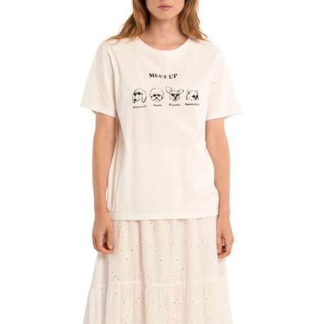 T-shirt en coton blanc uni pourvu d'un imprimé avec des chiens
