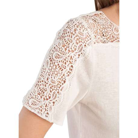 T-shirt en coton mélangé blanc uni pourvu d'un col rond et d'une coupe droite - Image 5