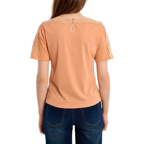 T-shirt en coton mélangé orange uni pourvu d'un col rond et d'une coupe droite - Image 2