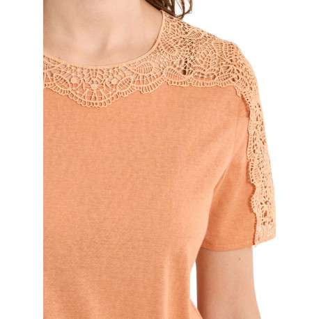T-shirt en coton mélangé orange uni pourvu d'un col rond et d'une coupe droite - Image 5