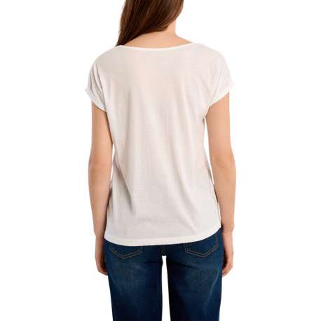 T-shirt blanc uni pourvu de manches courtes et d'un vélo brodé sur la poitrine - Image 2