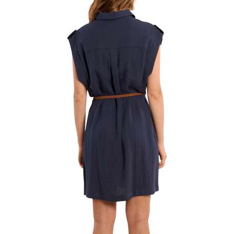 Robe courte marine unie pourvue d'un col chemise et d'une coupe droite - Image 2