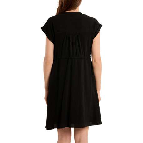 Robe courte noire unie pourvue d'un col tunisien et de manches courtes - Image 2