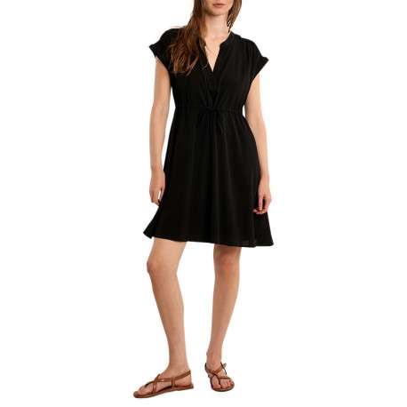 Robe courte noire unie pourvue d'un col tunisien et de manches courtes - Image 3
