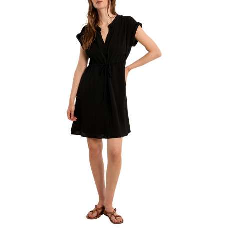 Robe courte noire unie pourvue d'un col tunisien et de manches courtes - Image 4