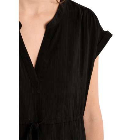 Robe courte noire unie pourvue d'un col tunisien et de manches courtes - Image 5