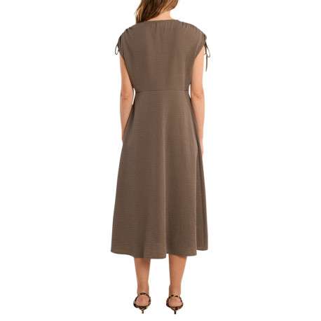 Robe longue kaki unie pourvue d'une coupe évasée et de manches courtes - Image 2