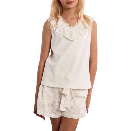 Top en coton blanc uni sans manche pourvu d'une coupe droite - Image 3
