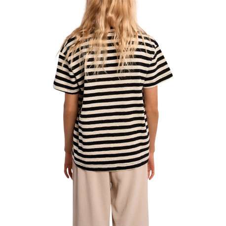 T-shirt en coton mélangé beige à rayures pourvu d'un col rond - Image 2