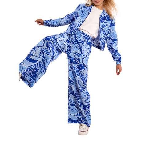 Pantalon bleu à motifs pourvu d'une coupe droite et d'une taille intermédiaire - Image 3