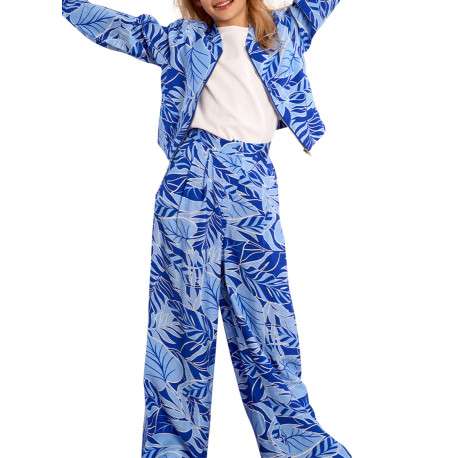 Pantalon bleu à motifs pourvu d'une coupe droite et d'une taille intermédiaire - Image 4