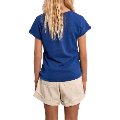 T-shirt marine uni pourvu d'un coeur brodé ton sur ton sur la poitrine - Image 2