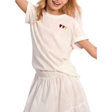 T-shirt en coton mélangé blanc uni pourvu de manches courtes - Image 3