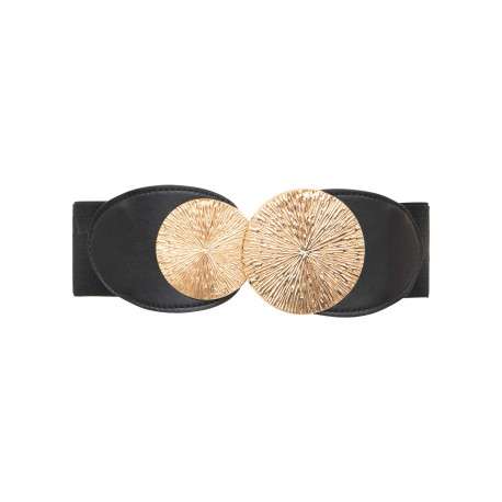 Ceinture noire unie pourvue de deux boucles ornementales dorées