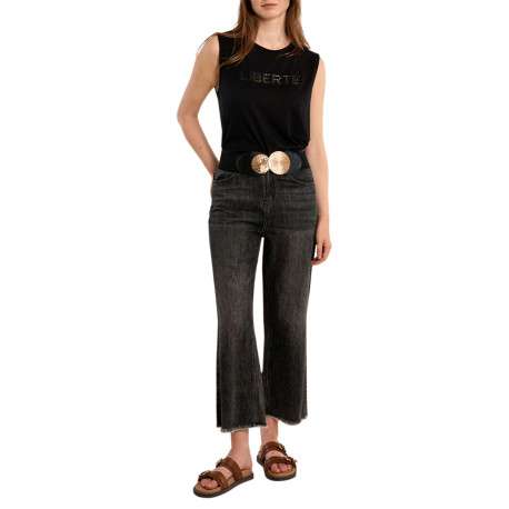 Ceinture noire unie pourvue de deux boucles ornementales dorées - Image 2