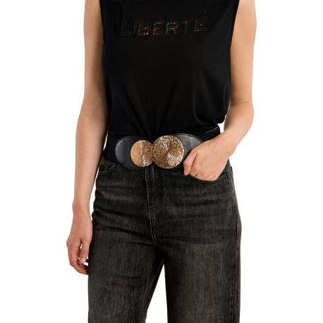 Ceinture noire unie pourvue de deux boucles ornementales dorées - Image 3