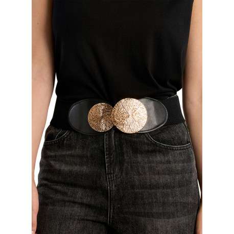 Ceinture noire unie pourvue de deux boucles ornementales dorées - Image 4