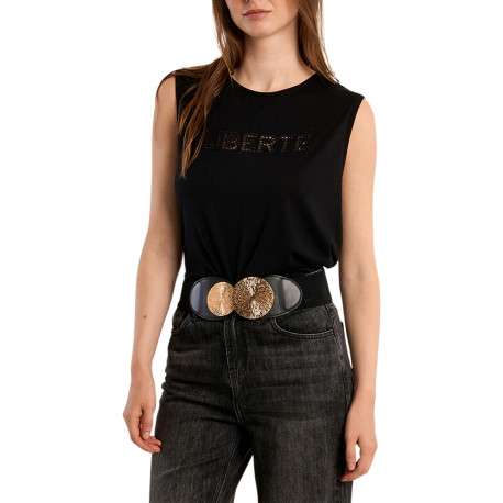 Ceinture noire unie pourvue de deux boucles ornementales dorées - Image 5