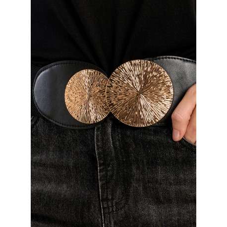 Ceinture noire unie pourvue de deux boucles ornementales dorées - Image 6