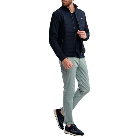 Doudoune en coton mélangé marine unie avec une coupe droite et un col montant - Image 3