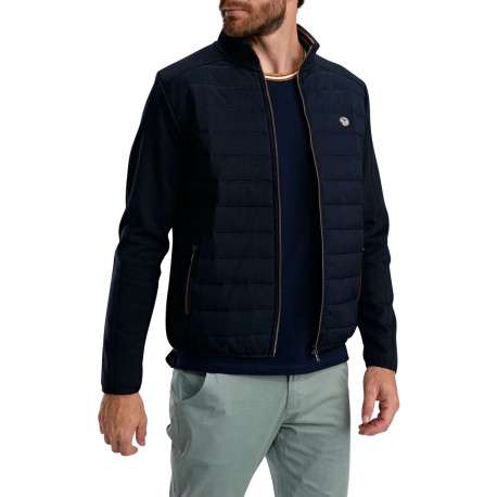 Doudoune en coton mélangé marine unie avec une coupe droite et un col montant - Image 4