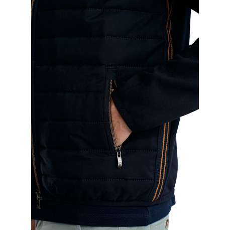 Doudoune en coton mélangé marine unie avec une coupe droite et un col montant - Image 6