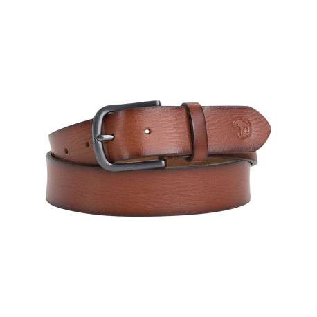 Ceinture en cuir de vache camel unie pourvue d'une fermeture par boucle ardillon