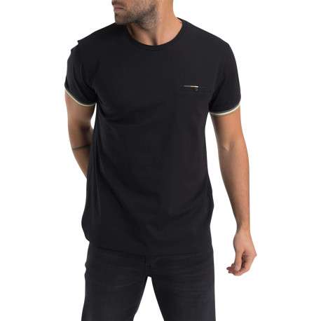 T-shirt en coton noir uni pourvu d'une coupe droite et d'un col rond