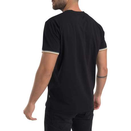 T-shirt en coton noir uni pourvu d'une coupe droite et d'un col rond - Image 2