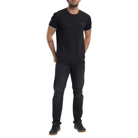 T-shirt en coton noir uni pourvu d'une coupe droite et d'un col rond - Image 3