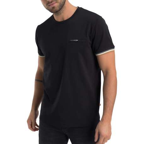 T-shirt en coton noir uni pourvu d'une coupe droite et d'un col rond - Image 4