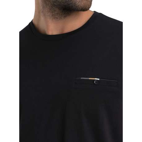 T-shirt en coton noir uni pourvu d'une coupe droite et d'un col rond - Image 5