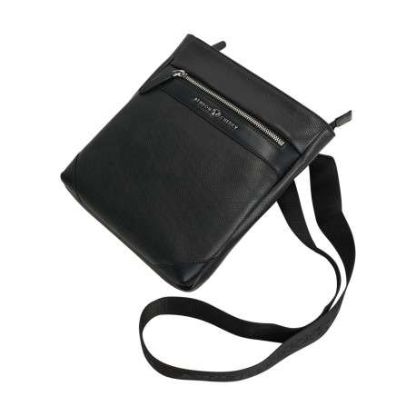 Sacoche noire unie avec une bandoulière ajustable et une fermeture zippée