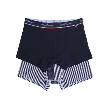 Lot de 2 boxers classiques en coton blanc et marine unis avec nom de la marque