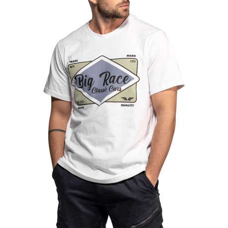 T-shirt Rusk en coton blanc imprimé à coupe droite pourvu d'un col rond