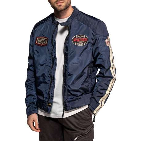 Blouson Gilmer marine à coupe droite pourvu d'un col à boutons pression