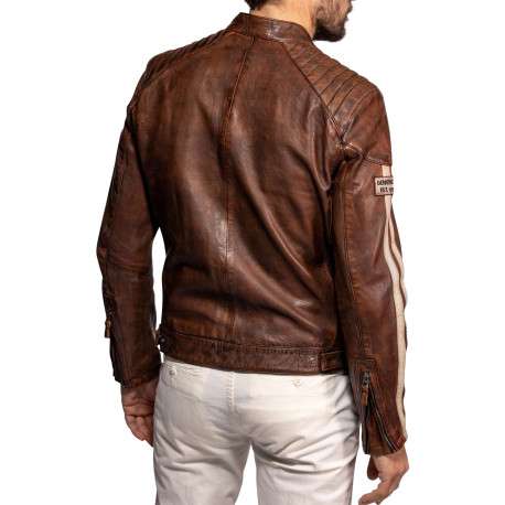 Blouson Corning en cuir d'agneau brun à coupe droite pourvu d'un col boutonné - Image 2