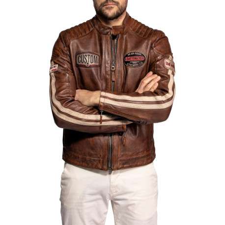 Blouson Corning en cuir d'agneau brun à coupe droite pourvu d'un col boutonné - Image 3