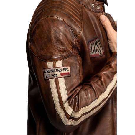 Blouson Corning en cuir d'agneau brun à coupe droite pourvu d'un col boutonné - Image 4