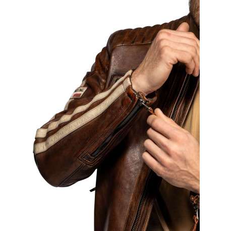 Blouson Corning en cuir d'agneau brun à coupe droite pourvu d'un col boutonné - Image 6