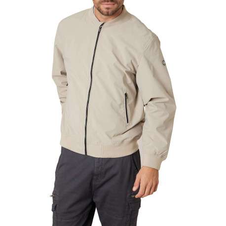 Bomber beige uni pourvu d'une coupe droite et d'un col montant