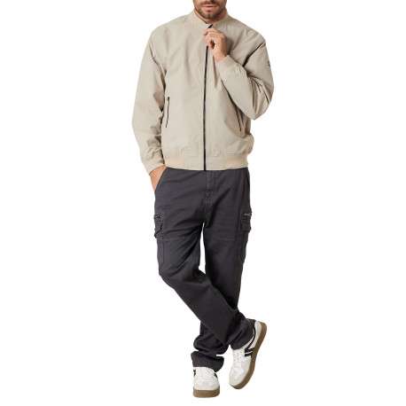 Bomber beige uni pourvu d'une coupe droite et d'un col montant - Image 3